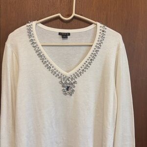 Soft WhiteCream rhinestone Sweater. XL Iman